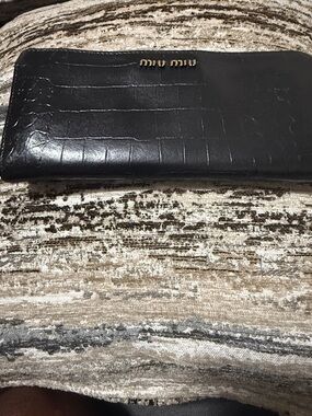Miu Miu Black Croc-Embossed Zip Wallet with Gold Logo